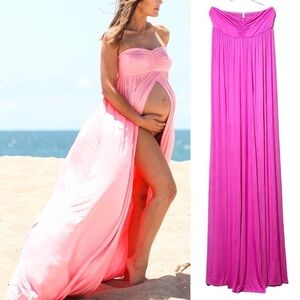 PinkBlush NWT Maternity Maxi Dress open strapless flowy long gown photoshoot new
